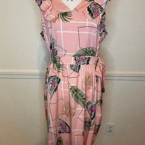 Top Paris size L/XL women pink tie waist midi dress 0752
